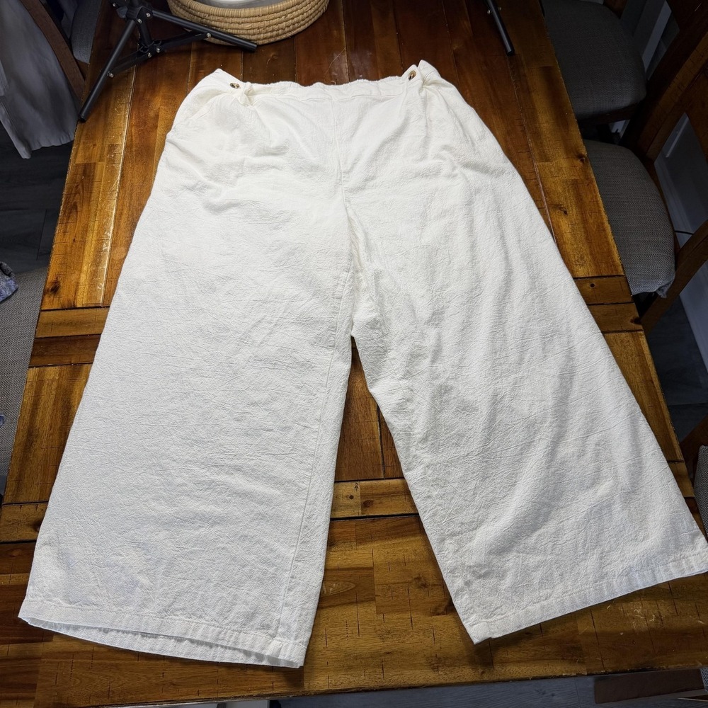 Wide Leg Coastal Pants Womens 0XL White Lightweight Beach Summer‎ Fisherman